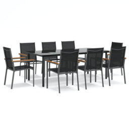 Walplus 9 Piece Garden Dining Set Black Textilene And Steel - thumbnail 2