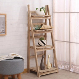 4Tier Folding Ladder Shelf Storage Shelving Wooden Bookcase Plant Display Ladder - thumbnail 3