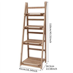 4Tier Folding Ladder Shelf Storage Shelving Wooden Bookcase Plant Display Ladder - thumbnail 2