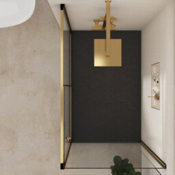 Royal Bathrooms Venice 1000 X 800mm Brushed Brass Sliding Door Shower Enclosure With Black Stone Shower Tray & Side Panel 6mm Tempered Glass - thumbnail 4