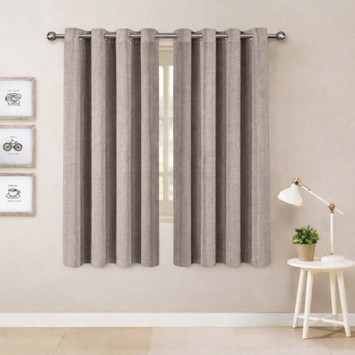 Oxford Homeware Eyelet Beige Linen Effect Curtains Fully Lined 100% Blackout Thermal Insulated Curtain Pair (W)117Cmx(L)137Cm - image 1