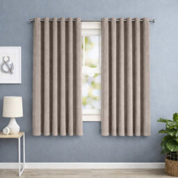 Oxford Homeware Eyelet Beige Linen Effect Curtains Fully Lined 100% Blackout Thermal Insulated Curtain Pair (W)117Cmx(L)137Cm - thumbnail 7