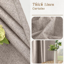 Oxford Homeware Eyelet Beige Linen Effect Curtains Fully Lined 100% Blackout Thermal Insulated Curtain Pair (W)117Cmx(L)137Cm - thumbnail 5