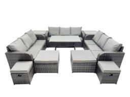 Fimous Garden Rattan Outdoor Furniture Set 13 Seater With 3 Seater Sofa 4 Stools 2 Side Tables Dark Grey - thumbnail 2