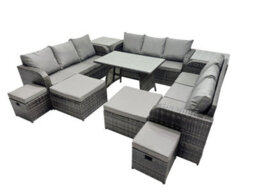 Fimous Garden Rattan Outdoor Furniture Set 13 Seater With 3 Seater Sofa 4 Stools 2 Side Tables Dark Grey - thumbnail 1