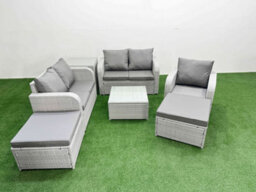 Fimous Rattan Garden Furniture Set Reclining Chair Loveseat Sofa Square Coffee Table Indoor Outdoor Set 2 Stool Side Table - thumbnail 1