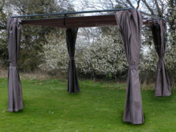 Metal Pergola Gazebo With Retractable Showerproof Sunshade Canopy And Side Curtains, Grey, 3.0X3.0M - thumbnail 2
