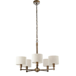 Anson Lighting Maja Aged Hammered Bronze And Natural Linen 5 Light Ceiling Pendant