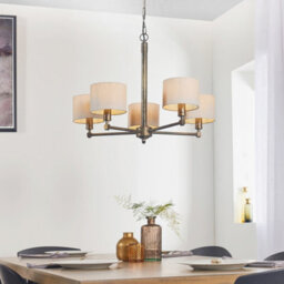 Anson Lighting Maja Aged Hammered Bronze And Natural Linen 5 Light Ceiling Pendant - thumbnail 2