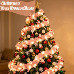 Amorly 9.8 Ft Christmas Tinsel Garland With 40 Led Lights, Pink Hanging Garland With Santa Claus & Snowflakes, For Christmas, Party - thumbnail 3