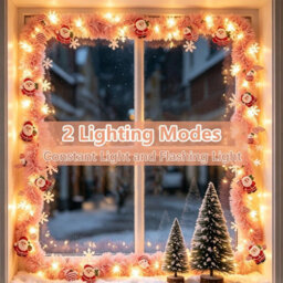 Amorly 9.8 Ft Christmas Tinsel Garland With 40 Led Lights, Pink Hanging Garland With Santa Claus & Snowflakes, For Christmas, Party - thumbnail 2