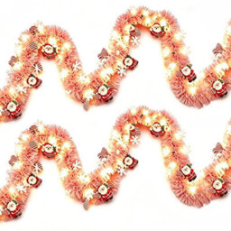 Amorly 9.8 Ft Christmas Tinsel Garland With 40 Led Lights, Pink Hanging Garland With Santa Claus & Snowflakes, For Christmas, Party - thumbnail 1