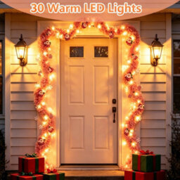 Amorly 9.8 Ft Christmas Tinsel Garland With 40 Led Lights, Pink Hanging Garland With Santa Claus & Snowflakes, For Christmas, Party - thumbnail 5