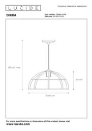 Lucide Dikra Modern Pendant Light 40Cm - 1Xe27 - Black - thumbnail 7