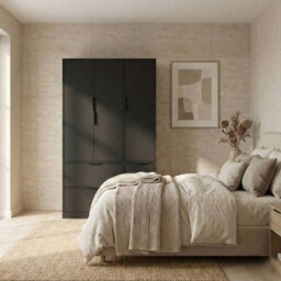 Urbn-Living Urbnliving 3 Door Wardrobe With 4 Drawers Wooden Bedroom Storage Cupboard With Hanging Rail For Clothes - Black Unit & Black Doo - thumbnail 4