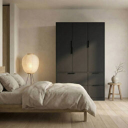 Urbn-Living Urbnliving 3 Door Wardrobe With 4 Drawers Wooden Bedroom Storage Cupboard With Hanging Rail For Clothes - Black Unit & Black Doo - thumbnail 5