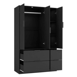 Urbn-Living Urbnliving 3 Door Wardrobe With 4 Drawers Wooden Bedroom Storage Cupboard With Hanging Rail For Clothes - Black Unit & Black Doo - thumbnail 6