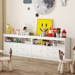 Costway Kids Toy Storage Organizer Wooden Children Bookshelf Storage Chest W/ Open Shel - thumbnail 5