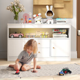 Costway Kids Toy Storage Organizer Wooden Children Bookshelf Storage Chest W/ Open Shel - thumbnail 4