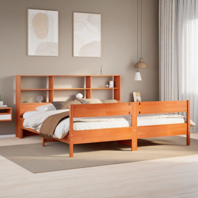 Berkfield Bookcase Bed Without Mattress Wax Brown 180X200 Cm Super King Solid Wood Pine - image 1