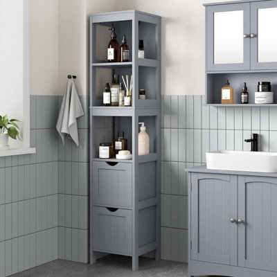 Songmics Bathroom Tall Cabinet, Freestanding Bathroom Storage Cabinet, Narrow Storage Unit, With Drawers, 3 Open Shelves, Dove Gray - image 1