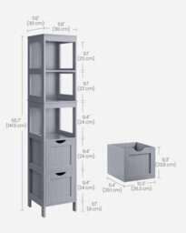 Songmics Bathroom Tall Cabinet, Freestanding Bathroom Storage Cabinet, Narrow Storage Unit, With Drawers, 3 Open Shelves, Dove Gray - thumbnail 2