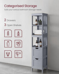 Songmics Bathroom Tall Cabinet, Freestanding Bathroom Storage Cabinet, Narrow Storage Unit, With Drawers, 3 Open Shelves, Dove Gray - thumbnail 4