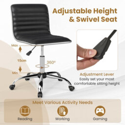 Costway Task Chair Adjustable Office Chair W/ Swivel Seat & Wheels-Black - thumbnail 7