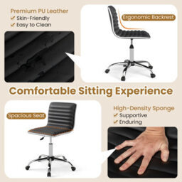 Costway Task Chair Adjustable Office Chair W/ Swivel Seat & Wheels-Black - thumbnail 6