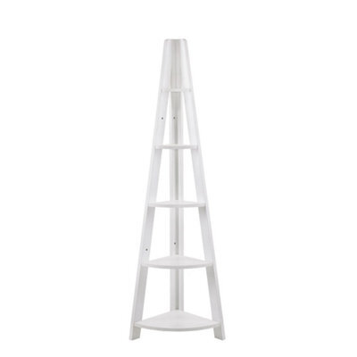 5 Tier Bookcase Corner Ladder Open Wall Unit Shelving Organiser Living White - image 1