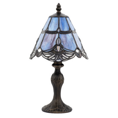 Happy Homewares Quirky And Petite Purple Stained Glass Tiffany Lamp With Clear Beads - image 1
