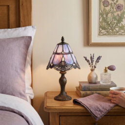 Happy Homewares Quirky And Petite Purple Stained Glass Tiffany Lamp With Clear Beads - thumbnail 6