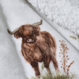 Catherine Lansfield Angus Highland Cow Cosy Fleece 130X170Cm Blanket Throw Natural - thumbnail 2