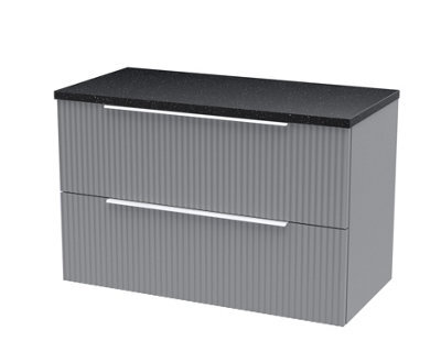 Hudson Reed Fluted Wall Hung 2-Drawer Vanity Unit & Black Laminate Worktop, Counter Top Vanity Unit In Satin Grey, 800mm - image 1