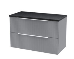 Hudson Reed Fluted Wall Hung 2-Drawer Vanity Unit & Black Laminate Worktop, Counter Top Vanity Unit In Satin Grey, 800mm