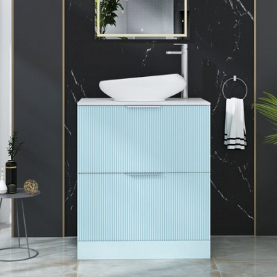 Royal Bathrooms Evora 700mm Powder Blue Fluted Floor Standing Countertop Vanity Unit 2 Drawer With Nova Basin - image 1