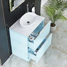 Royal Bathrooms Evora 700mm Powder Blue Fluted Floor Standing Countertop Vanity Unit 2 Drawer With Nova Basin - thumbnail 3