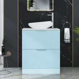 Royal Bathrooms Evora 700mm Powder Blue Fluted Floor Standing Countertop Vanity Unit 2 Drawer With Nova Basin - thumbnail 1