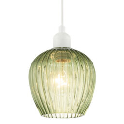 Happy Homewares Modern Green Easy Fit Pendant Lighting Shade With Ridged Fluted Lines - thumbnail 2