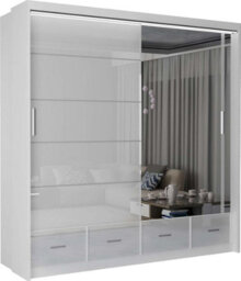 M N Furniture Ltd Wardrobe With Led Light Modern 2 Or 3 Sliding Doors-Mirrored Bedroom Cabinet With Drawers (White,203Cm) - thumbnail 2