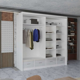 M N Furniture Ltd Wardrobe With Led Light Modern 2 Or 3 Sliding Doors-Mirrored Bedroom Cabinet With Drawers (White,203Cm) - thumbnail 3