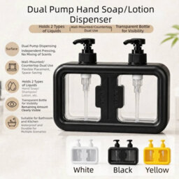 Double Soap Dispenser Countertop Bathroom Shampoo Shower Gel Lotion Press Pump Black - thumbnail 3
