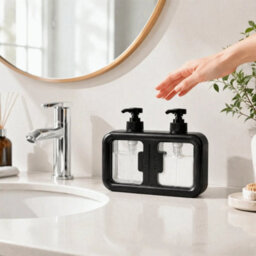 Double Soap Dispenser Countertop Bathroom Shampoo Shower Gel Lotion Press Pump Black - thumbnail 1