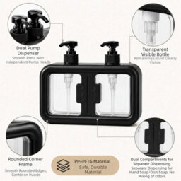 Double Soap Dispenser Countertop Bathroom Shampoo Shower Gel Lotion Press Pump Black - thumbnail 4