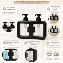 Double Soap Dispenser Countertop Bathroom Shampoo Shower Gel Lotion Press Pump Black - thumbnail 5