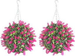 Pair Of Best Artificial  28Cm Pink Lush Lavender Hanging Basket Flower Topiary Ball - Weather & Fade Resistant - thumbnail 1