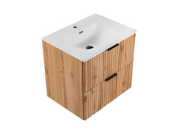 Impact Furniture Vanity Unit With Basin 600mm Wall Hung Bathroom Sink Cabinet Oak Effect Ribbed Fluted Drawers Adel - thumbnail 7