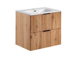 Impact Furniture Vanity Unit With Basin 600mm Wall Hung Bathroom Sink Cabinet Oak Effect Ribbed Fluted Drawers Adel - thumbnail 6