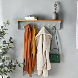 Coat Rack Wall Mounted W/ Shelf & 7 Double Hooks Grey For Door Hallway - thumbnail 4