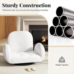 Folding Sofa Chair White Adjustable Backrest Lounge Bed - thumbnail 6
